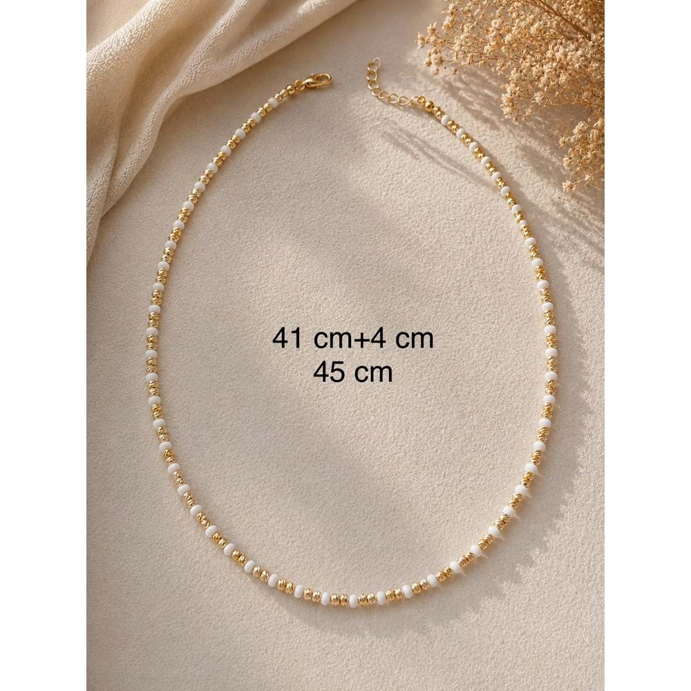 DORİKA BONCUKLU BEYAZ KOLYE 41+4CM ACR9931