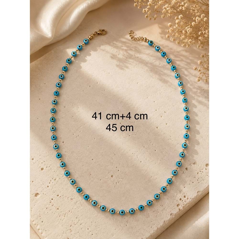 AÇIK MAVİ RENK NAZAR BONCUKLU KOLYE 41+4CM ACR9932