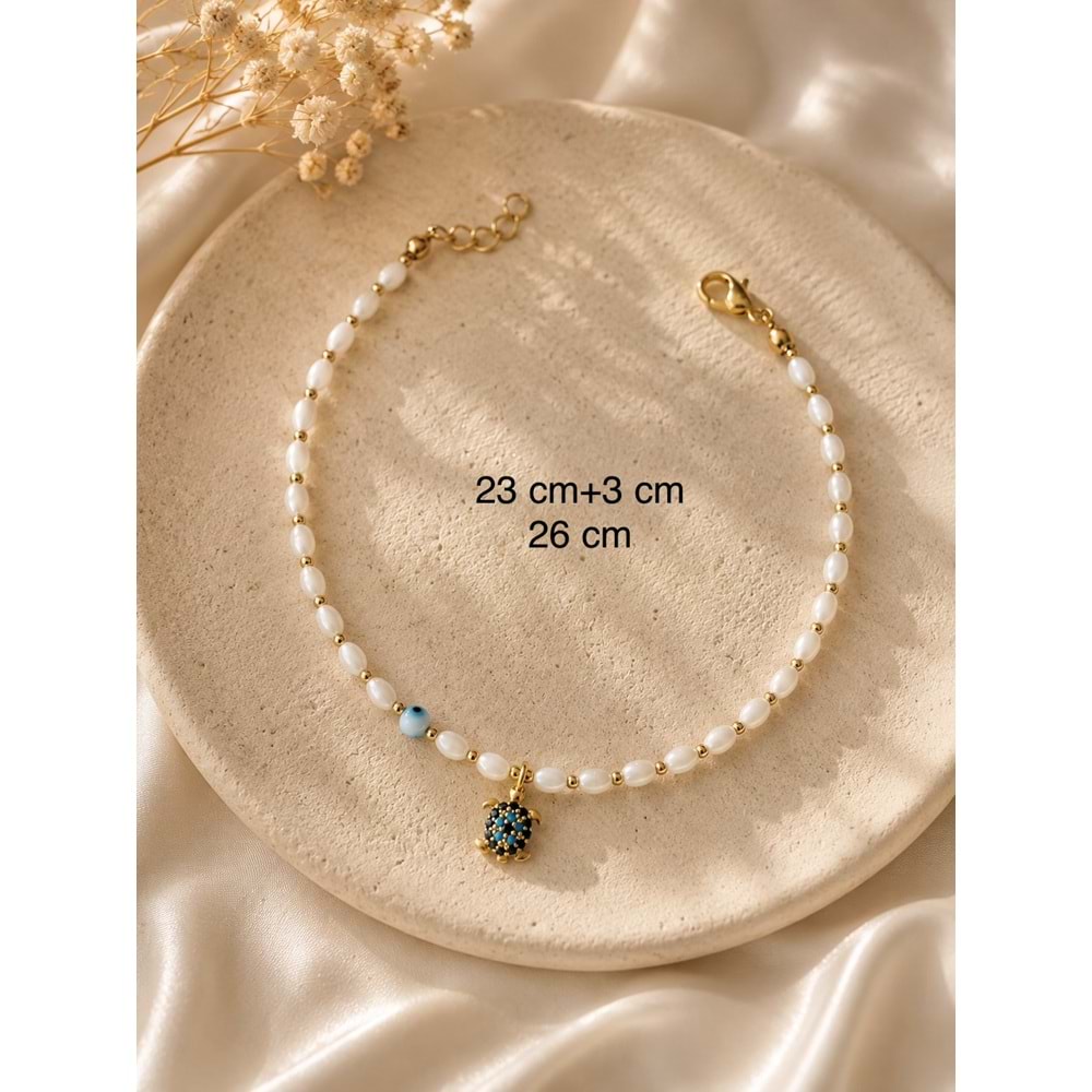 BEYAZ BONCUKLU KAPLUMBAĞA FİGÜRLÜ HALHAL 23+3CM ACR9935