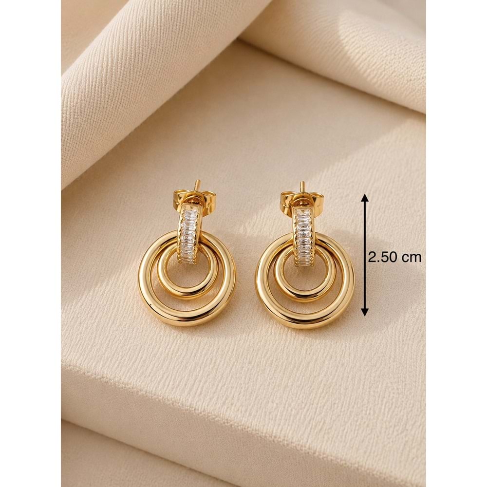 XUPING ROSE RENK, BAGET TAŞLI, İÇ İÇE HALKA KÜPE ACR9948