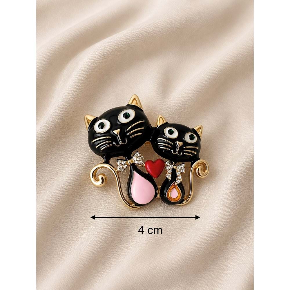 SİYAH AŞIK KEDİLER BROŞ ACR9952