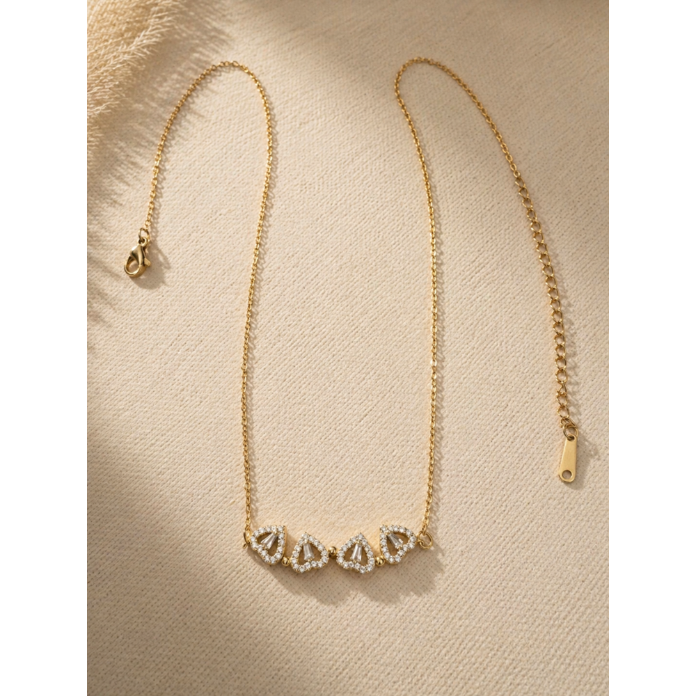 ÇELİK GOLD RENK, AÇILIP KAPANABİLEN, MIKNATISLI, KALPLİ, YONCA ŞANS KOLYE 42+6CM ACR9957