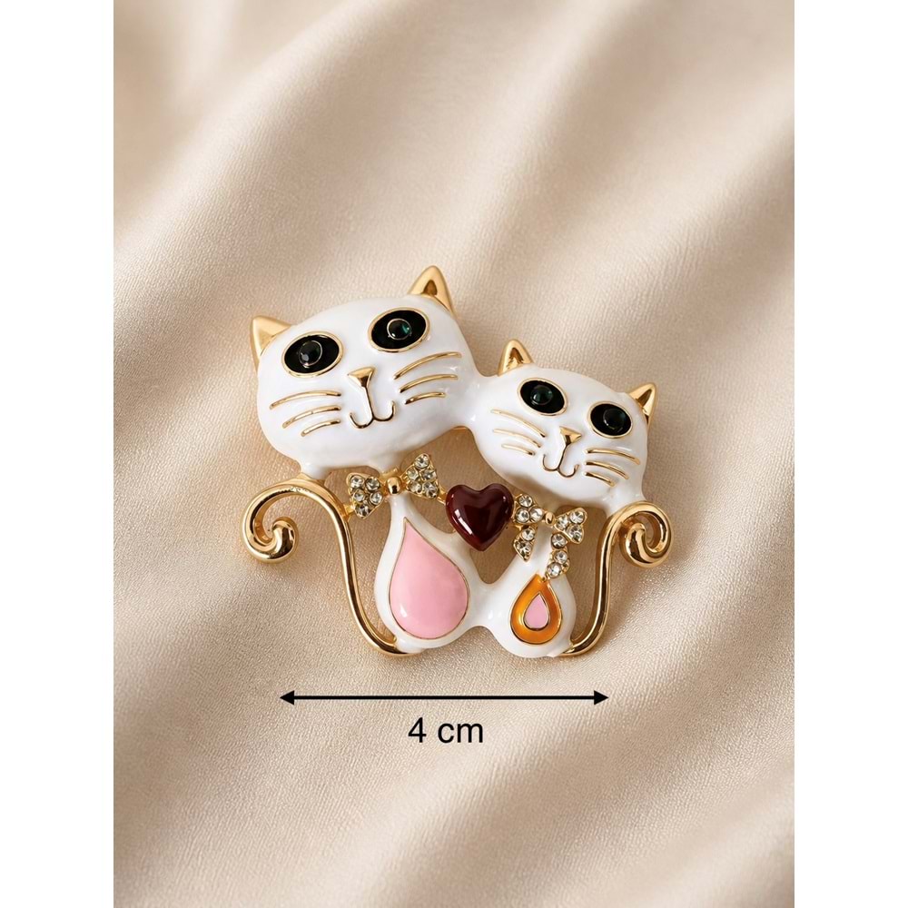 BEYAZ AŞIK KEDİLER BROŞ ACR9961