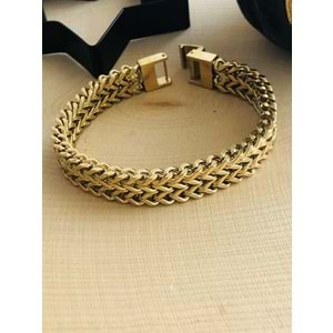 GOLD RENK İKİ SIRA MISIR ÖRGÜLÜ ÇELİK BİLEKLİK 19 CM 316L3866