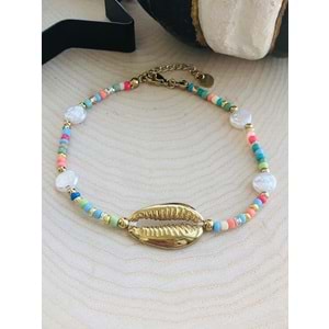 GOLD RENK-RENKLİ BONCUKLU ÇELİK HALHAL 20+3 CM 316L4651