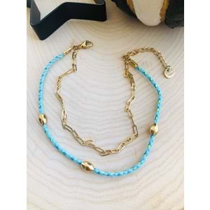 GOLD RENK MAVİLİ-İKİLİ ÇELİK HALHAL 22+4 CM 316L4930