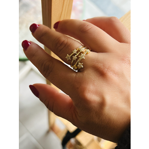 AYARLANABİLİR GOLD RENK TAŞLI YILDIZ YÜZÜK ACR0023