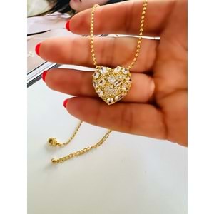 BAGET TAŞLI KALP KOLYE GOLD RENK ACR0036