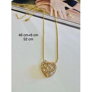 BAGET TAŞLI KALP KOLYE GOLD RENK ACR0036
