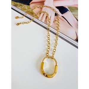 TAŞLI TFFNY ÇELİK KİLİT KOLYE GOLD RENK 50 CM ACR0043