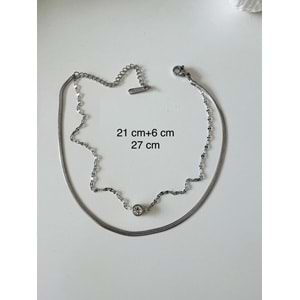 ÇELİK GÜMÜŞ RENK, TEK TAŞLI, İTALYAN ZİNCİRLİ HALHAL 21+6CM ACR0069