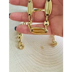 GOLD RENK BADEM DESEN ÇELİK KOLYE 45+5 CM ACR0092