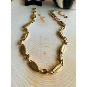 GOLD RENK BADEM DESEN ÇELİK KOLYE 45+5 CM ACR0092