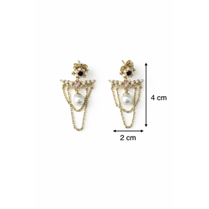 XUPING 14K GOLD RENK, ÜZERİNDE LACİVERT, PEMBE TAŞ BULUNAN, ZİNCİR SALLANTILI, İNCİLİ KÜPE ACR0098