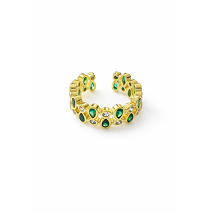 AYARLANABİLİR ÇİFT SIRA YEŞİL RENK DAMLA TAŞLI YÜZÜK ACR0115