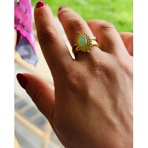 ÇELİK AYARLANABİLİR GOLD RENK OVAL YEŞİL TAŞLI YÜZÜK ACR0131