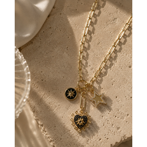 ÖZEL SERİ, KALPLİ VE YILDIZLI CHARM KOLYE 48+5CM ACR0307
