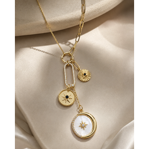ÖZEL SERİ, AY VE YILDIZLI CHARM KOLYE 49+5CM ACR0308