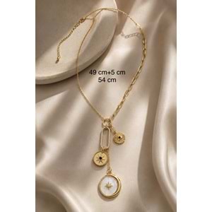 ÖZEL SERİ, AY VE YILDIZLI CHARM KOLYE 49+5CM ACR0308