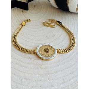 GOLD RENK TAŞLI ÇELİK ATA BİLEKLİK ACR0733