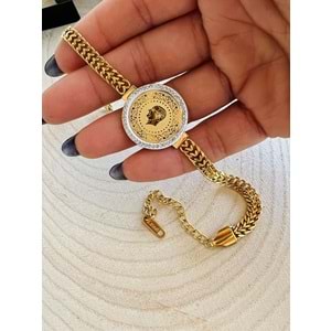 GOLD RENK TAŞLI ÇELİK ATA BİLEKLİK ACR0733
