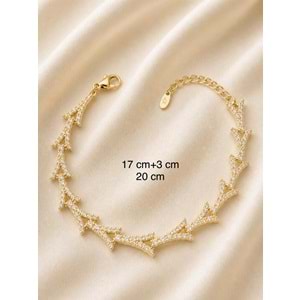 XUPING 14K GOLD RENK, ZİRKON TAŞLI V BİLEKLİK 17+3CM ACR0755