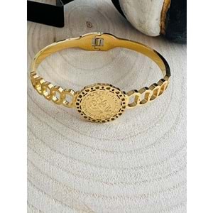 GOLD RENK ÇİÇEK DESEN ÇELİK KELEPÇE ACR1161