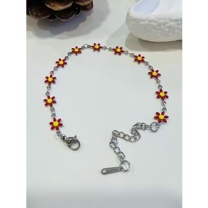 PAPATYA ÇELİK BİLEKLİK KIRMIZI-GÜMÜŞ RENK 17+6 CM ACR1283