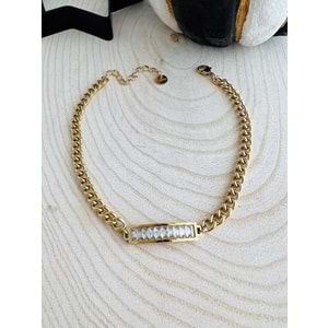 GOLD RENK BAGET TAŞLI ÇELİK HALHAL 21+5CM ACR1529