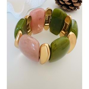 ESNEK MİSİNELİ KEMİK BİLEKLİK YEŞİL-GOLD-PUDRA ACR2075