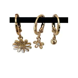 ÜÇLÜ KOMBİN VİP SERİ PAPATYA DETAYLI-TOP SALLANTILI KÜPE SETİ ROSE RENK ACR2373