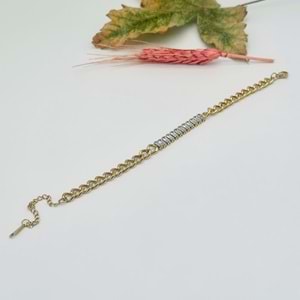 GOLD RENK BAGET TAŞLI ZİNCİR ÇELİK BİLEKLİK 17+6 CM-5 MM ACR2405