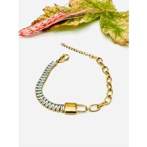 GOLD RENK BAGET TAŞLI ÇELİK BİLEKLİK 17+4 CM-5 MM ACR2455