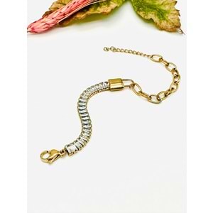 GOLD RENK BAGET TAŞLI ÇELİK BİLEKLİK 17+4 CM-5 MM ACR2455
