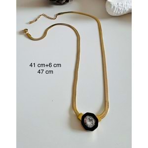 ÇELİK İTALYAN ZİNCİRLİ TAŞLI KOLYE GOLD RENK 41+6 CM ACR2480