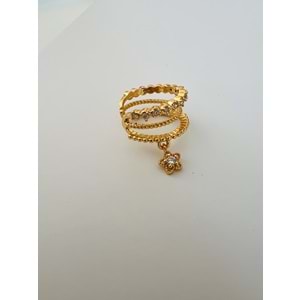 ÜÇLÜ GÖRÜNÜMLÜ, YILDIZ SALLANTILI, KISTIRMALI KIKIRDAK KÜPE GOLD ACR2540