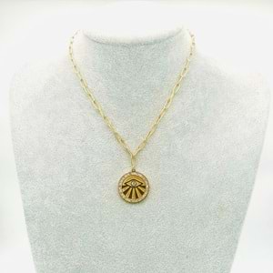 GOLD RENK GÖZ DETAYLI ÇELİK KOLYE 47+6 CM ACR2558