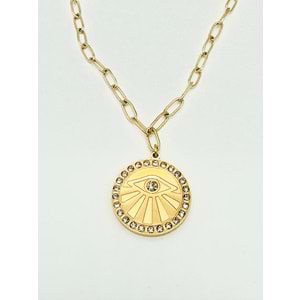 GOLD RENK GÖZ DETAYLI ÇELİK KOLYE 47+6 CM ACR2558