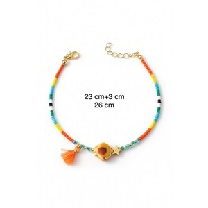 RENKLİ BONCUKLU, PÜSKÜLLÜ HALHAL 23+3CM ACR3138