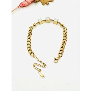 GOLD RENK KARE MİNELİ ÇELİK BİLEKLİK 17+5 CM ACR3182