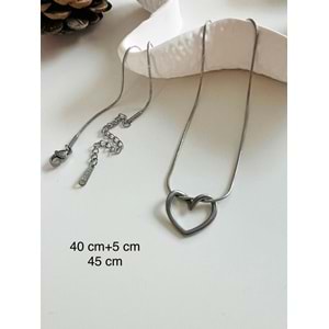 ÇELİK DÜĞÜM KALP KOLYE 40+5 CM GÜMÜŞ ACR3338