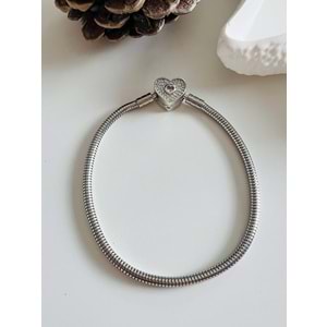 ÇELİK KLİPSLİ, KALPLİ CHARM BİLEKLİK GÜMÜŞ ACR3670