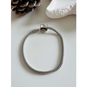 ÇELİK KLİPSLİ, KALPLİ CHARM BİLEKLİK GÜMÜŞ ACR3670