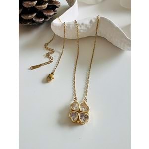 AÇILABİLİR,MIKNATISLI, DÖRT YAPRAKLI ÇELİK YONCA(ŞANS) KOLYE GOLD ACR3682