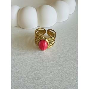 AYARLANABİLİR PEMBE TAŞLI ÇELİK YÜZÜK GOLD ACR3940