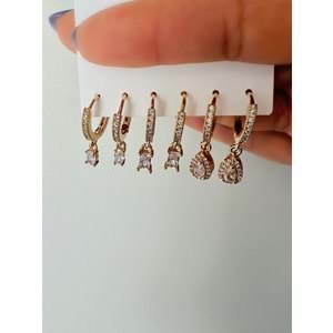 6'LI TAŞLI, SALLANTILI SET KÜPE-ROSE ACR3997