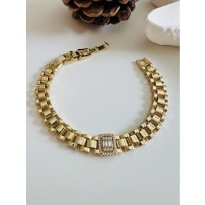 XUPING BAGET TAŞLI KORDON BİLEKLİK 17+2 CM-14K GOLD ACR4102
