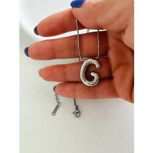 G HARF ÇELİK BALON KOLYE 40+5 CM-GÜMÜŞ ACR4153
