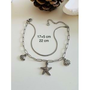 İKİLİ İTALYAN ZİNCİRLİ, YILDIZLI ÇELİK BİLEKLİK 17+5 CM ACR4451