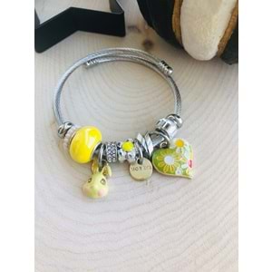 SARI RENKLİ KALP CHARM BİLEKLİK GÜMÜŞ ACR4610